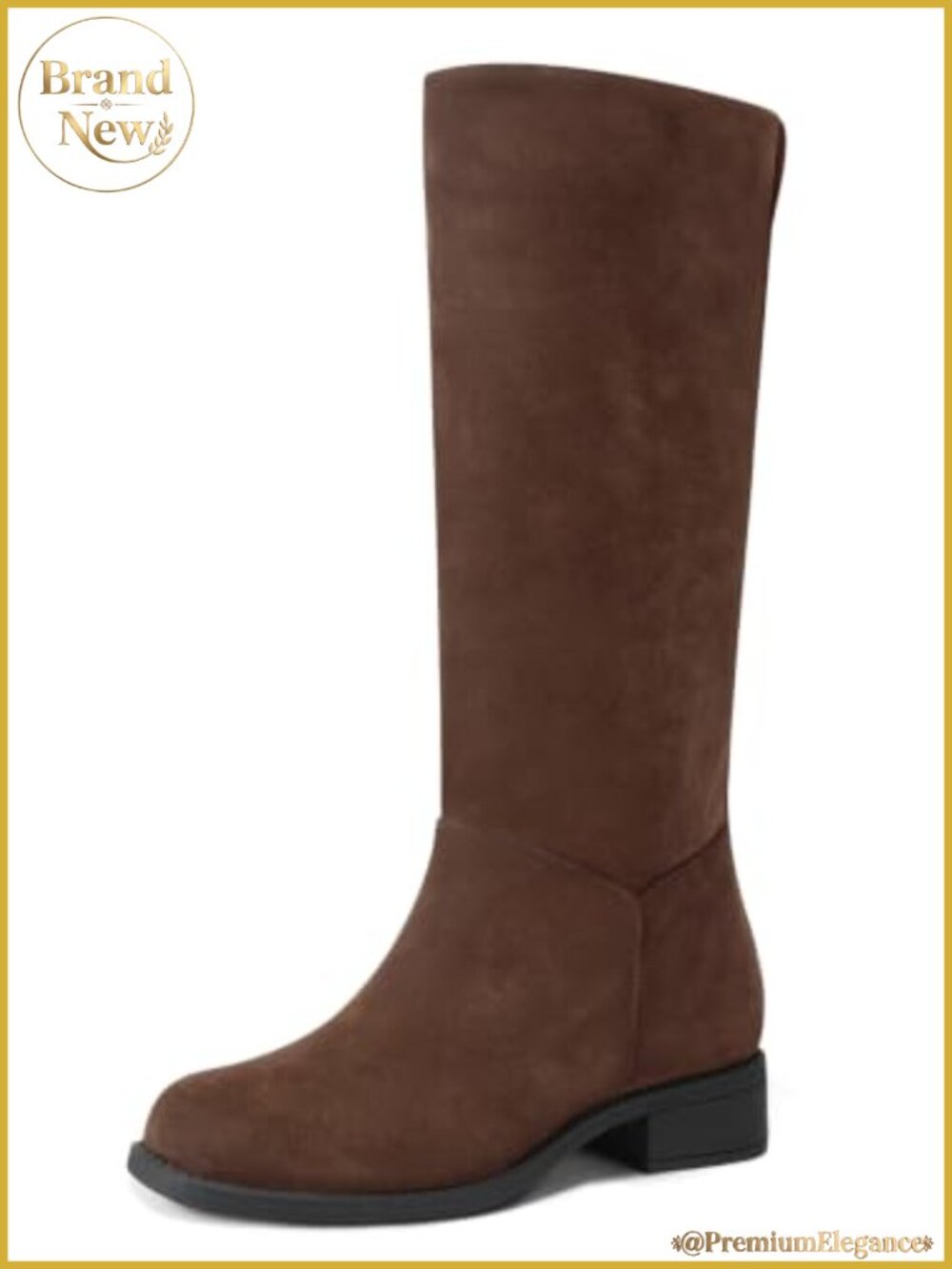 Mid Calf Boots Square Toe Chunky Low Heel Riding Boots Pull On
